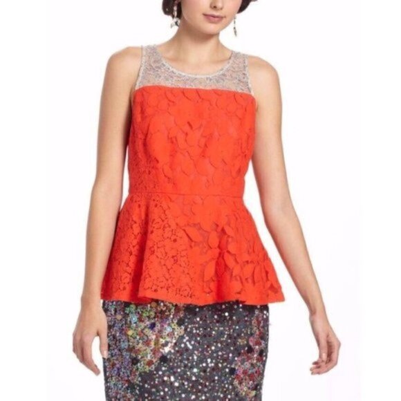 NWT ANTHROPOLOGIE Moulinette Soeurs  Rouge Red PeplumTop - Picture 1 of 11